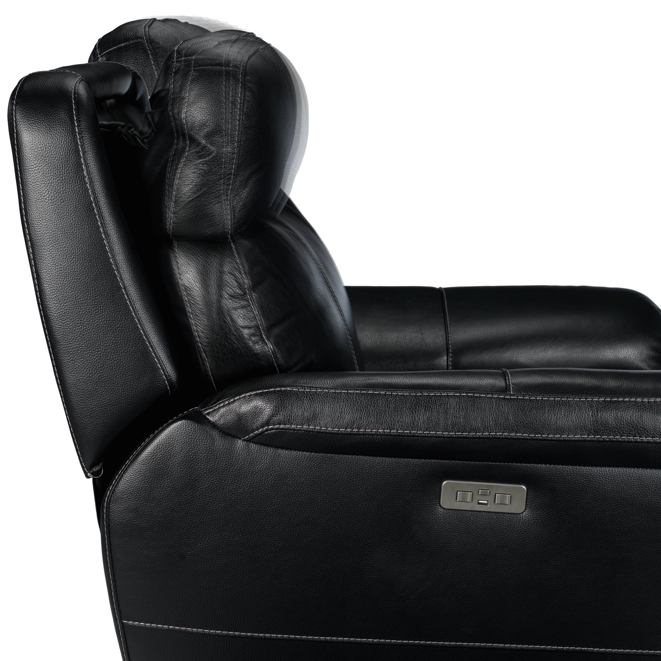 Stallion Leather Dual Power Reclining Sofa, Loveseat and Chair Set - Midnight Black - Image 5