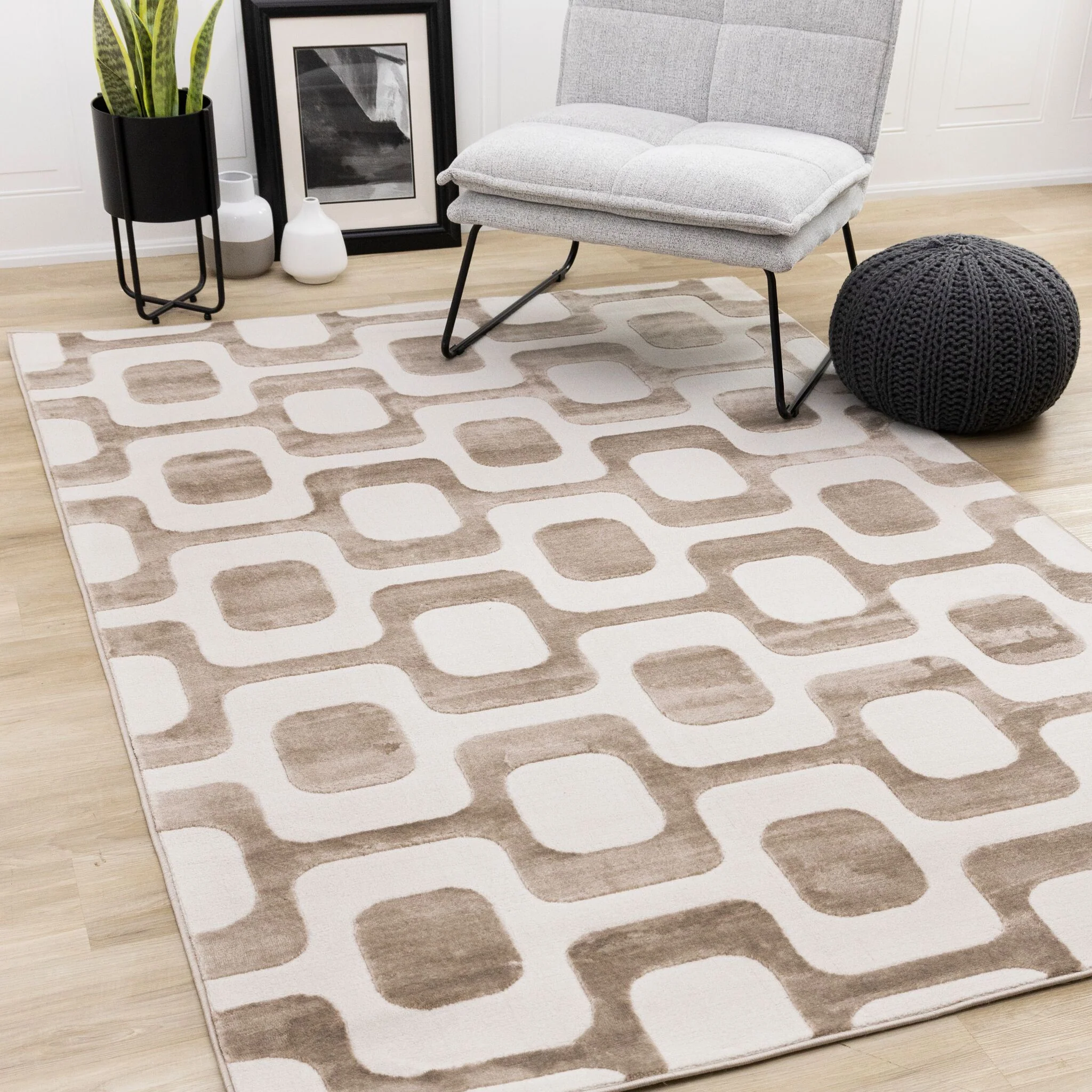 Vintage Vibes 7'10" x 10'6" Mid-Century Modern Area Rug - Brown, Cream - Image 2